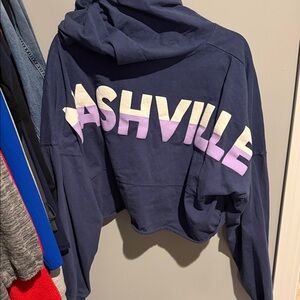 Nashville large crop Blue Hoodie with Pink and Cream Print